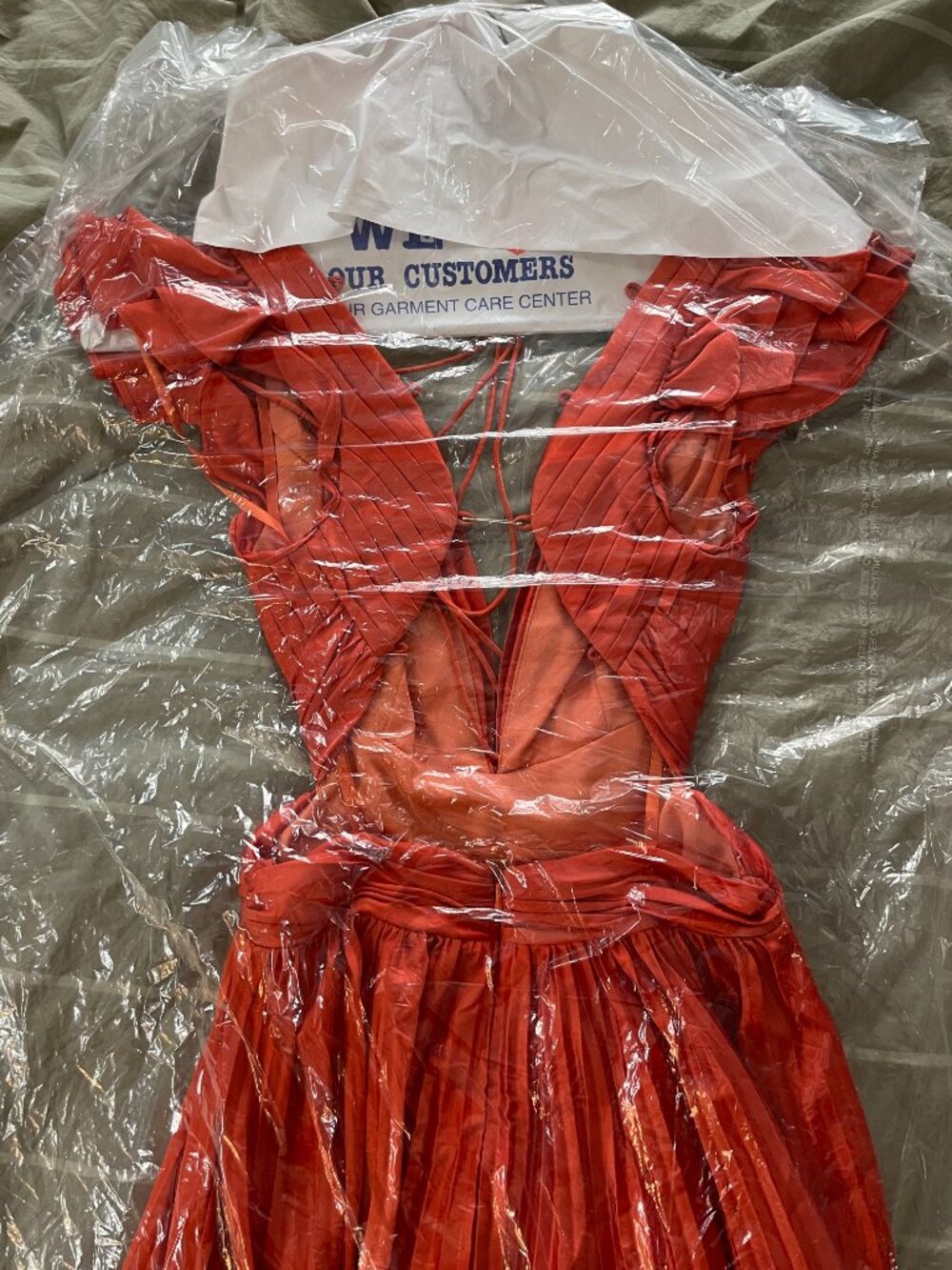 Mac Duggal Orange Pleated Corset Lace Up Back Ruffle Gown Size 4 - Picture 8 of 13